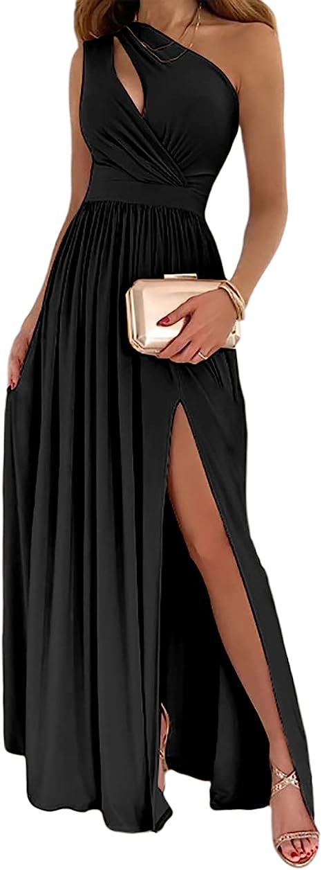 Women's One Shoulder High Split Cutout Sleeveless Elegant Sexy