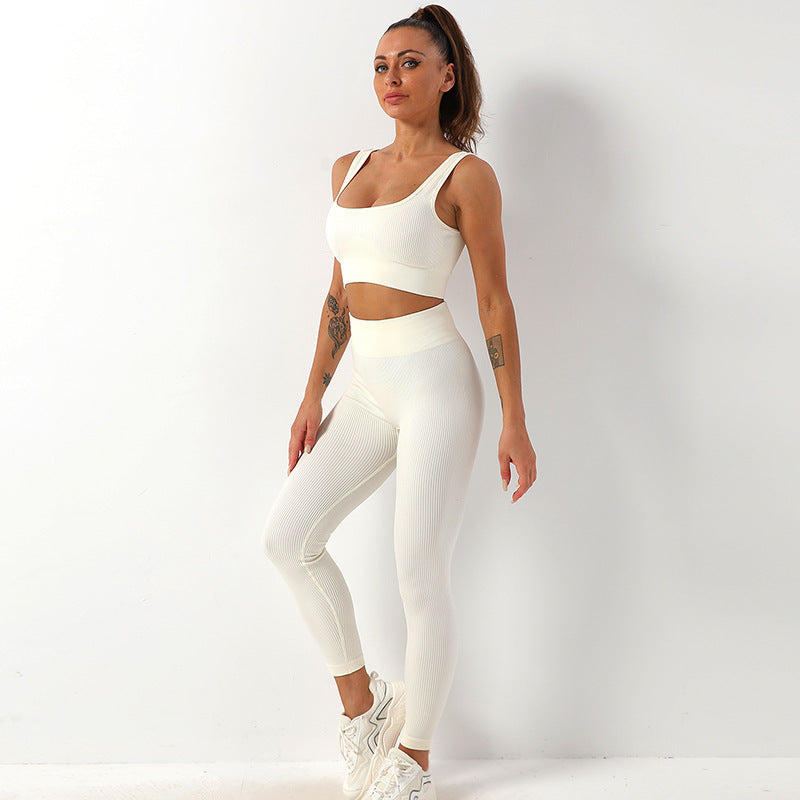 2pcs Thread Yoga Suit Seamless Bra and Butt Lifting High Waist