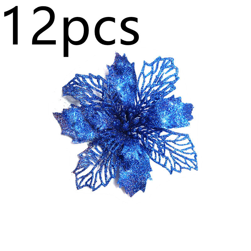 Christmas Glitter Artifical Flowers Tree Decorations for Home Fake