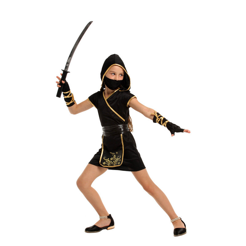Girls’ Black and Gold Ninja Costume for Halloween