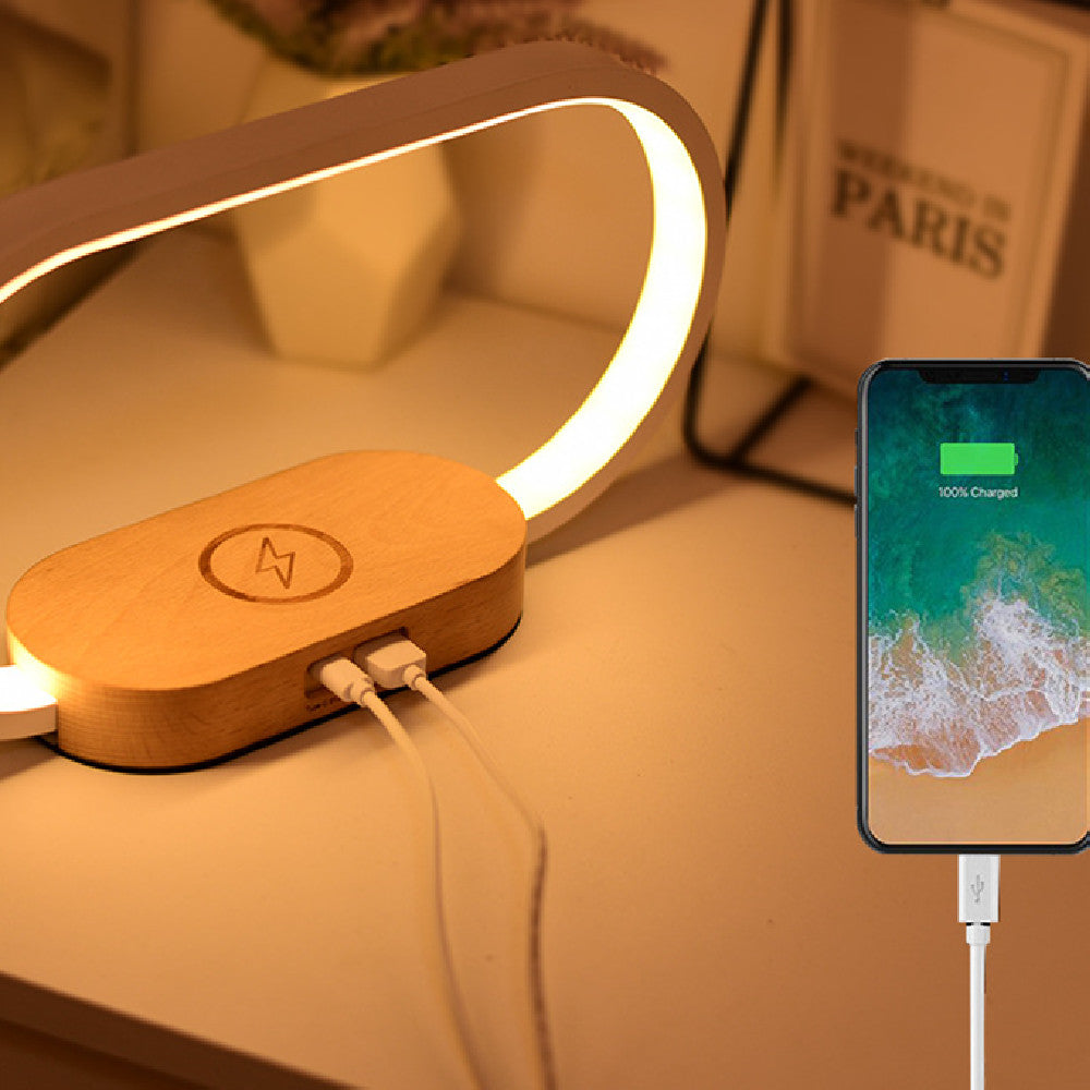 Wooden Bedside Table Lamp with Clock - Digital Alarm Night Light