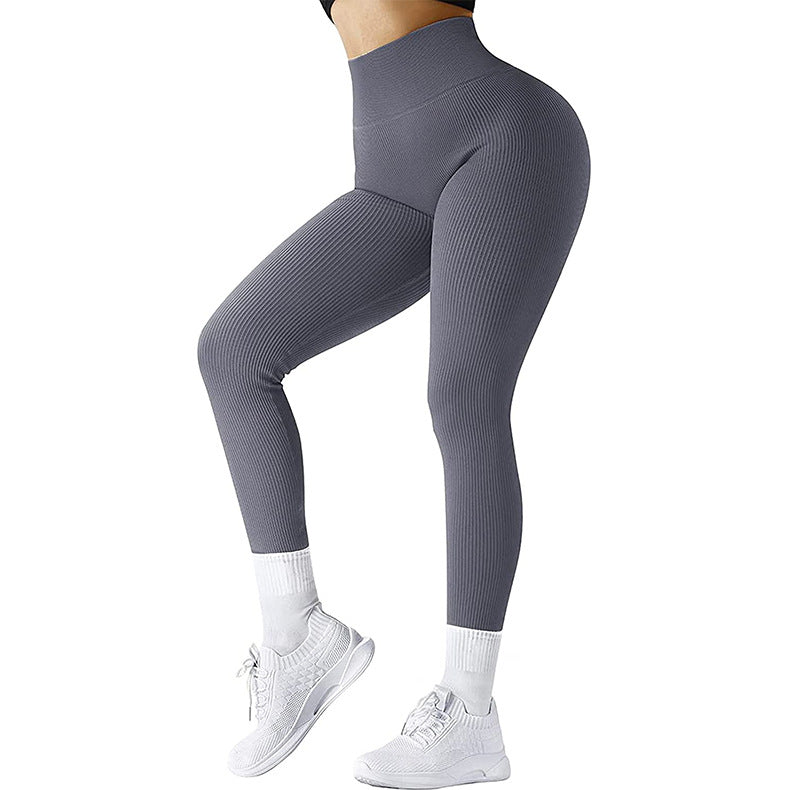 High Waist Seamless Leggings Threaded Knitted Fitness Pants Solid