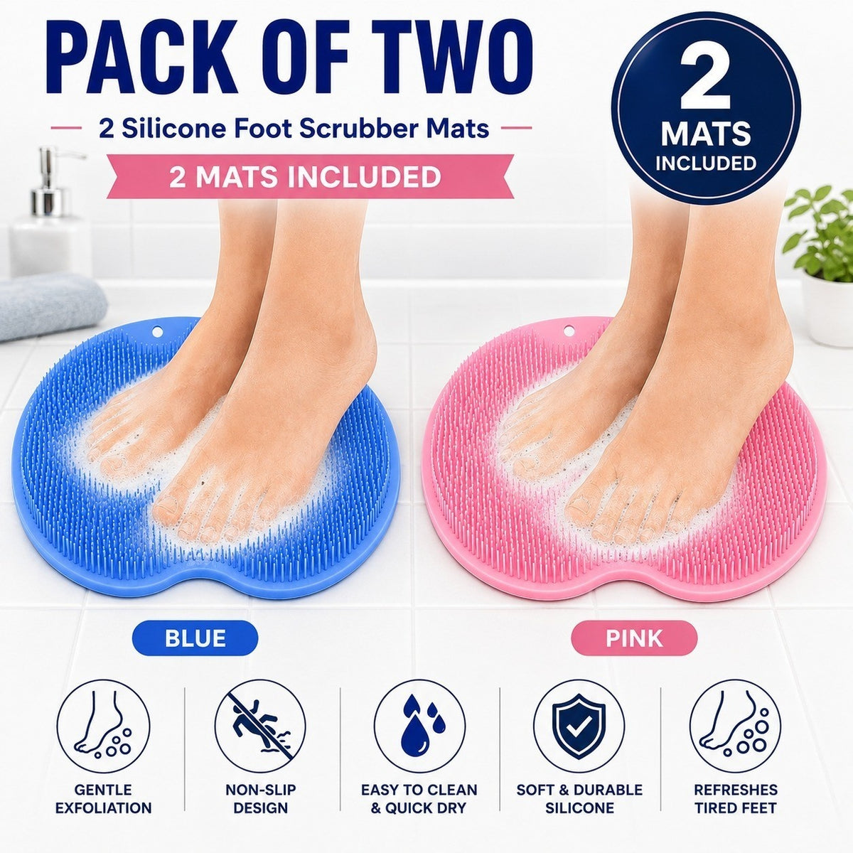 Massage Bath Brush Mat - Non-Slip Shower Foot Scrubber