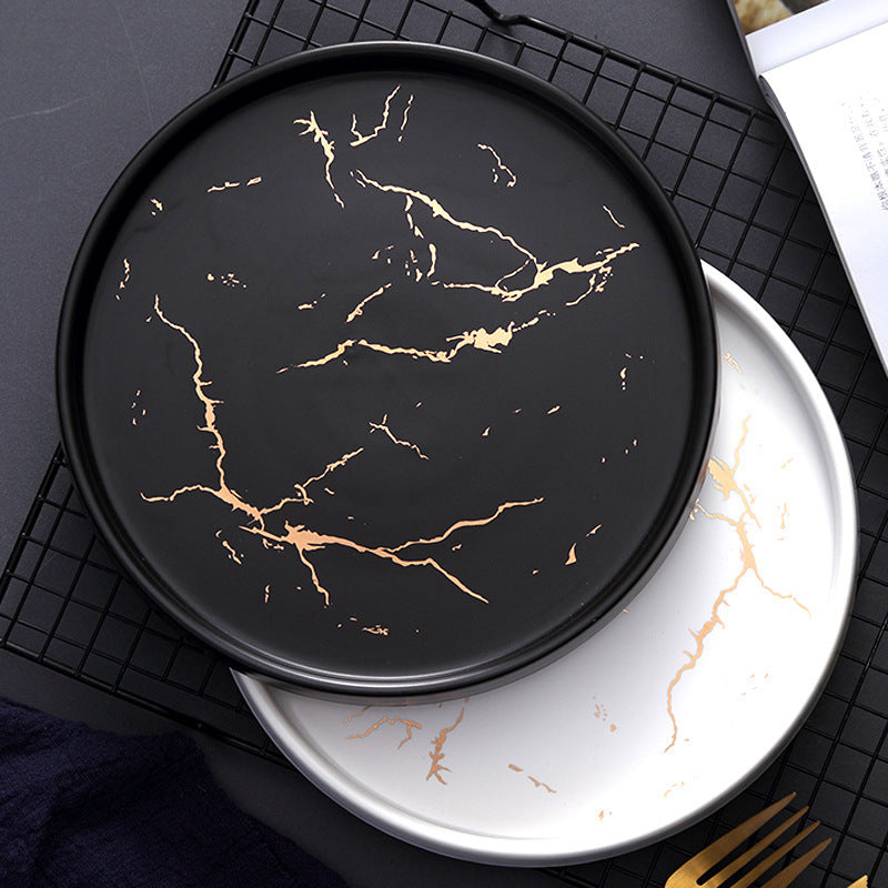Nordic Marble Pattern Ceramic Plate - Household Dinner Plate