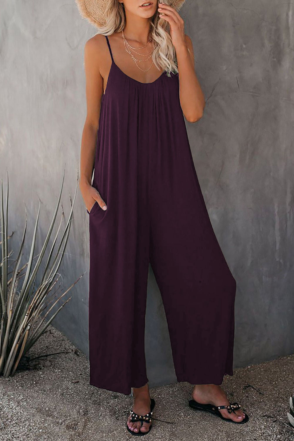 Women's Loose Sleeveless Jumpsuits Romper Jumpsuit with Pockets Long