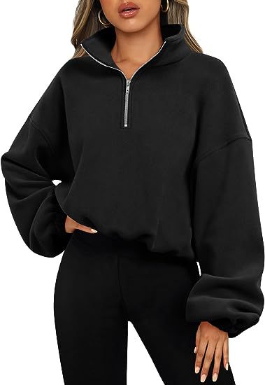 Loose Sport Pullover Hoodie Women Winter Solid Color Zipper Stand