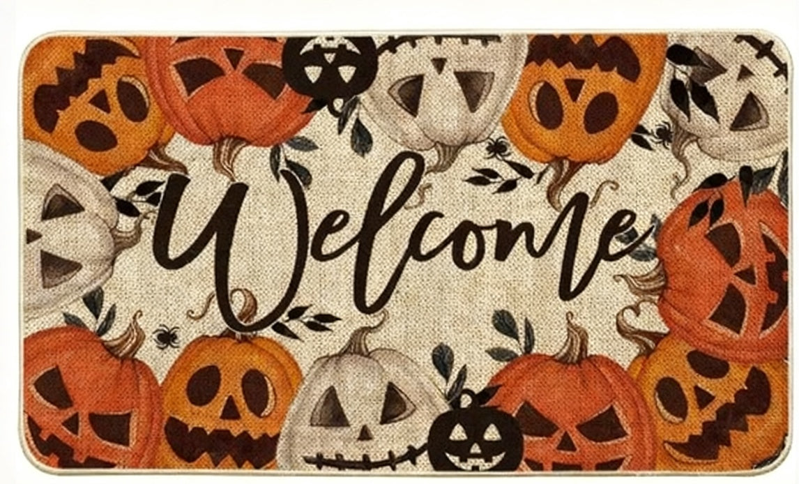 Halloween Doormat - Non-Slip Welcome Mat with Pumpkin & Ghost Designs