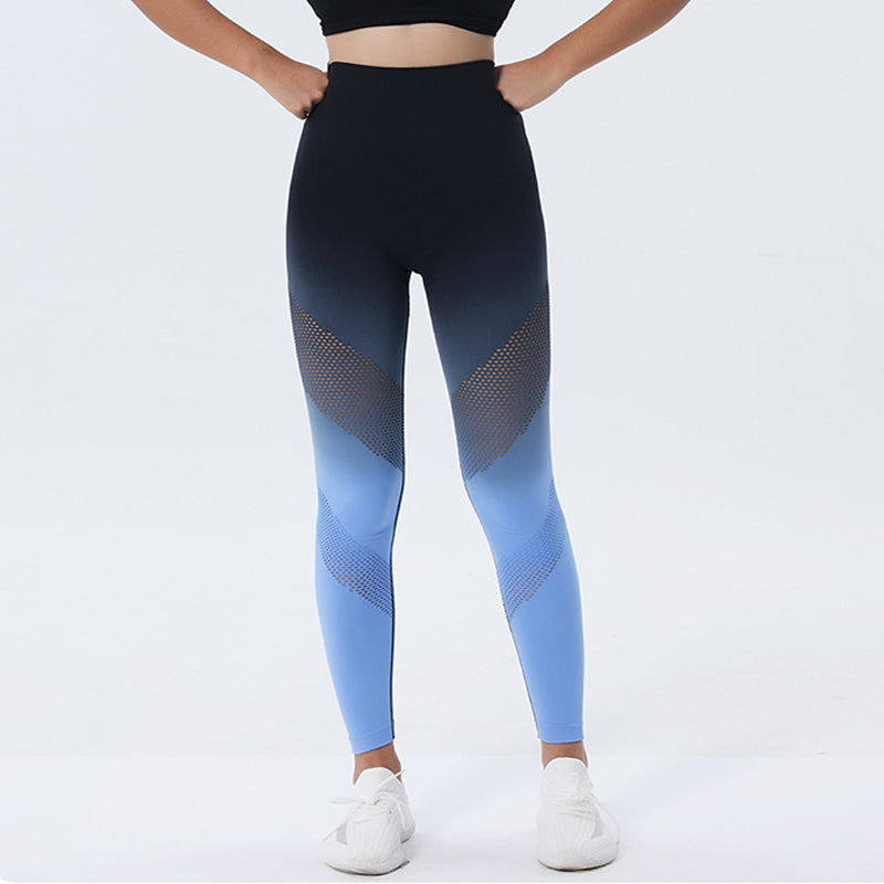 Hollow Design Gradient Printed Yoga Pants Seamless High Waist Hip
