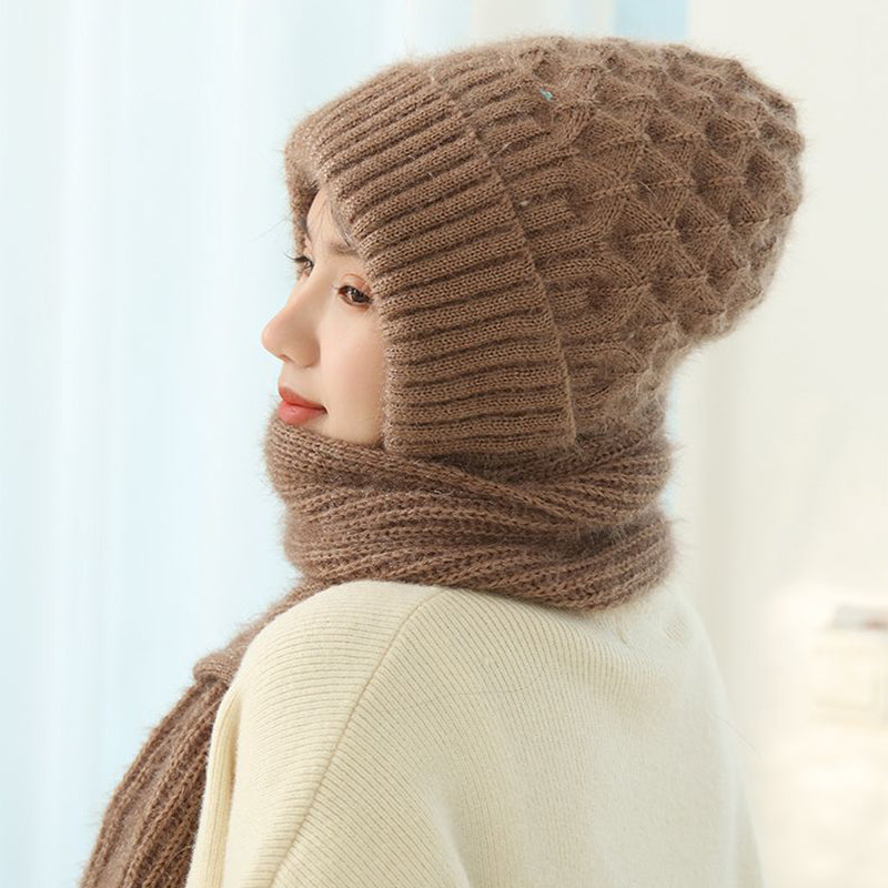 Women's Fleece-Lined Scarf and Hat Winter Warm Knitted