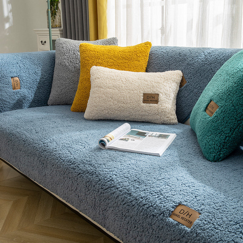 Modern Solid Color Winter Lambswool Sofa Cushion