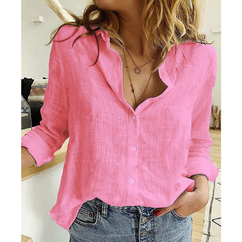 Loose Button Lapel Cardigan Top Long Sleeve Shirt Women's Blouses