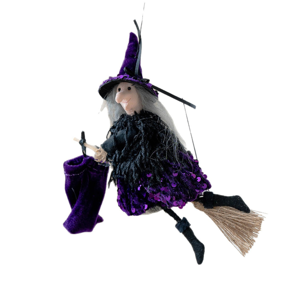 Hanging Flying Witch on Broom - Halloween Witch Doll Decoration