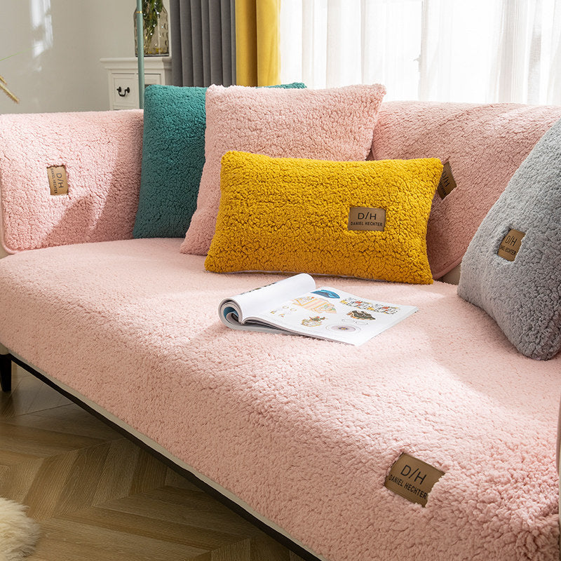 Modern Solid Color Winter Lambswool Sofa Cushion