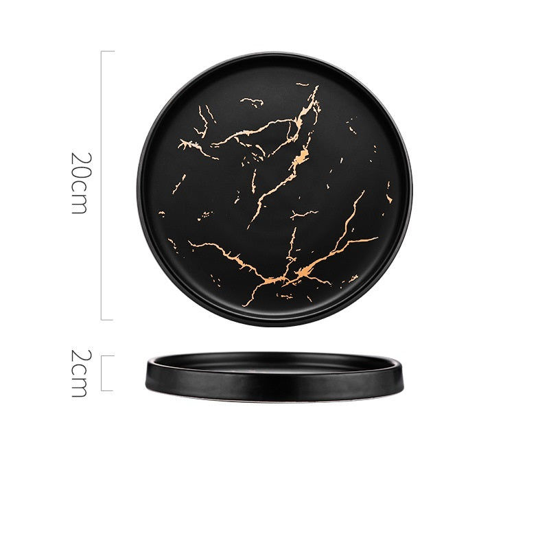 Nordic Marble Pattern Ceramic Plate - Household Dinner Plate