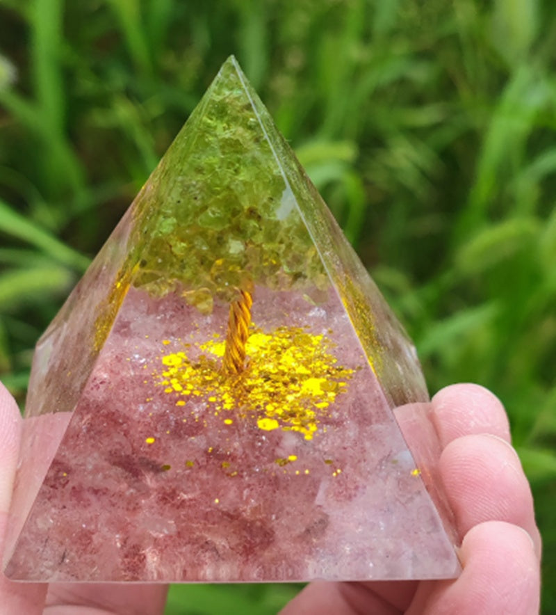 Natural Tiger Eye Orgonite Pyramid Healing Crystals Centerpiece Energy