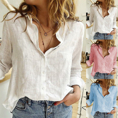 Loose Button Lapel Cardigan Top Long Sleeve Shirt Women's Blouses