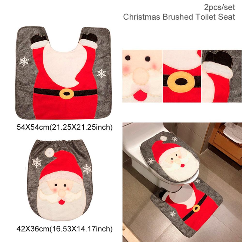 Christmas Merry Bathroom Curtain Santa Claus Toilet Seat Decorations