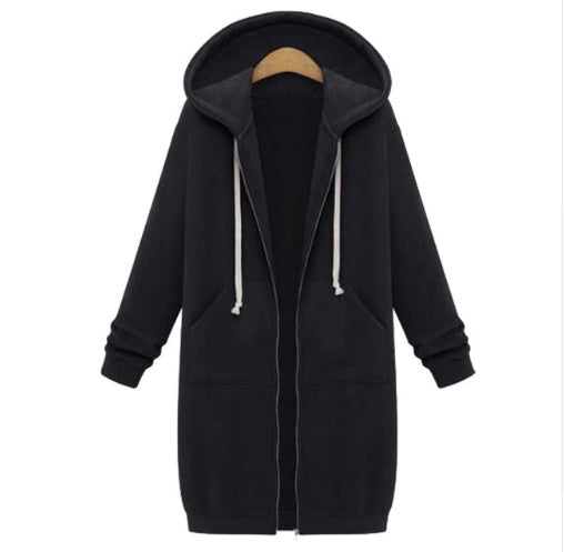 Hooded Long-Sleeved Winter Sweater Women's Jacket in a Long Thick