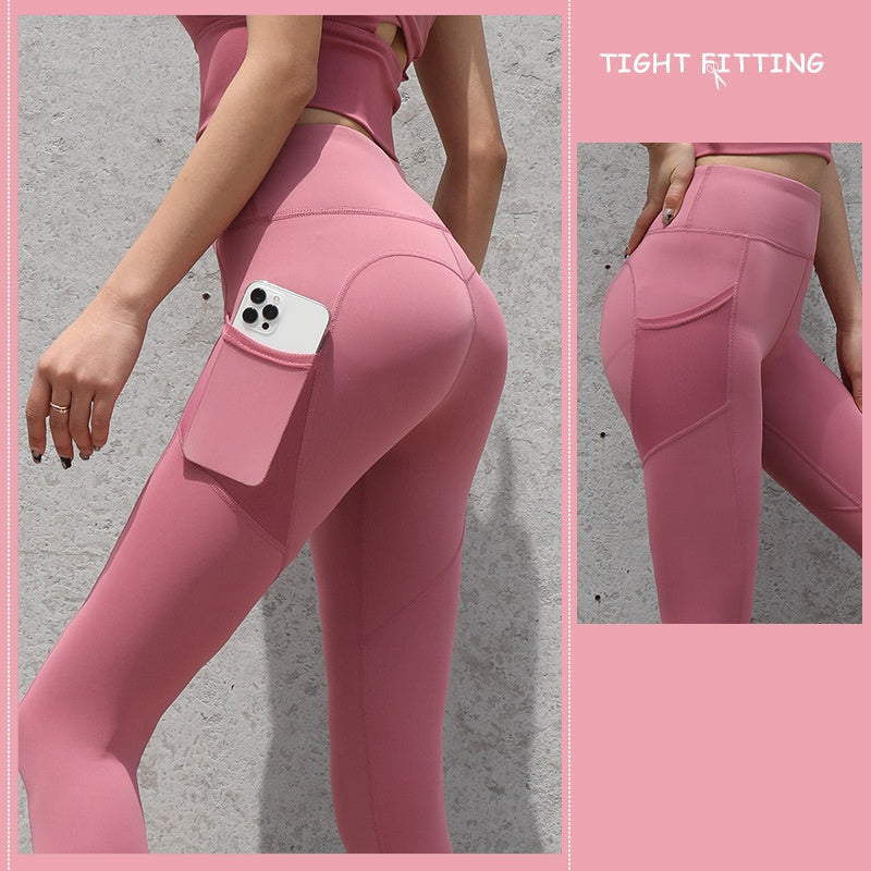 Gym Sport Seamless Leggings with Pockets Push Up High Waist Pants