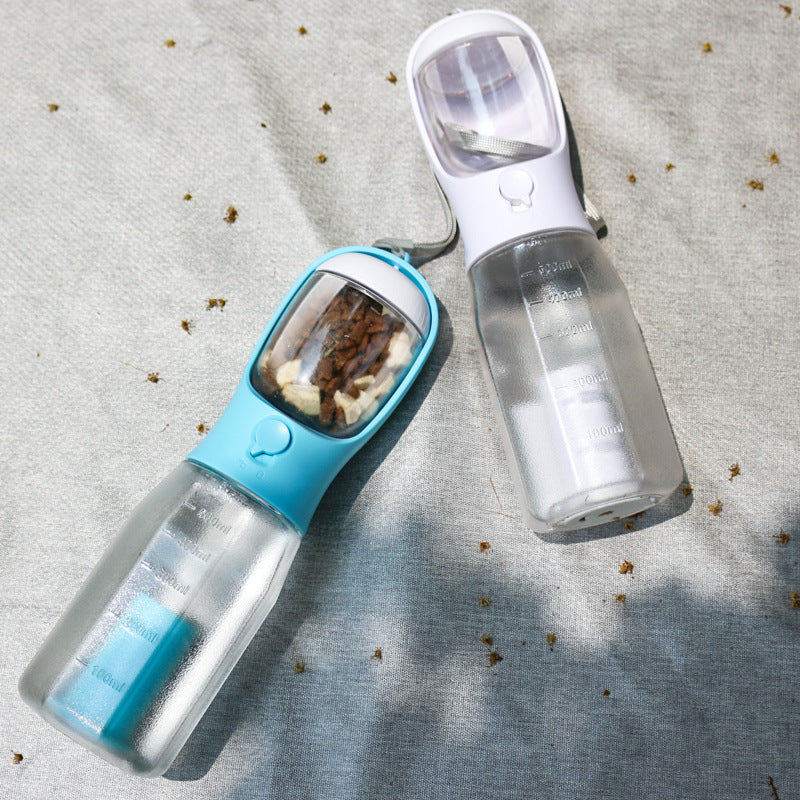 3-in-1 Dog Water Bottle 600 ml - Leakproof Travel Drinker, Food & Poop Bag Holder