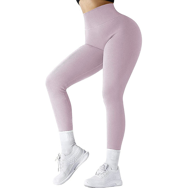 High Waist Seamless Leggings Threaded Knitted Fitness Pants Solid