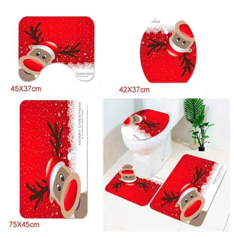 Christmas Merry Bathroom Curtain Santa Claus Toilet Seat Decorations