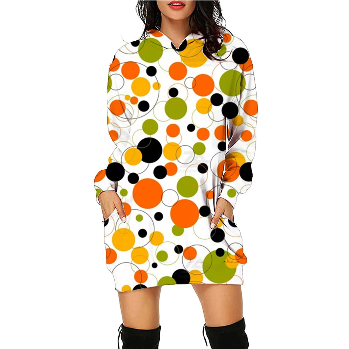 Halloween Print Long Hoodie with Pockets Sweater Sleeve Clothes Women