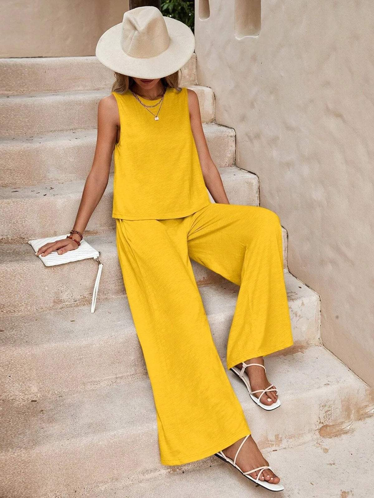 Solid Color Casual Loose Pants Sets for Women Elegant Spring Summer