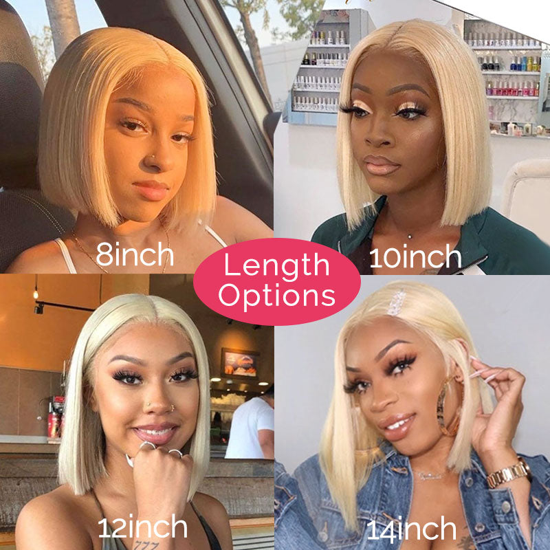 613 Blonde Bob Wig Short Straight Human Hair Wigs for Women