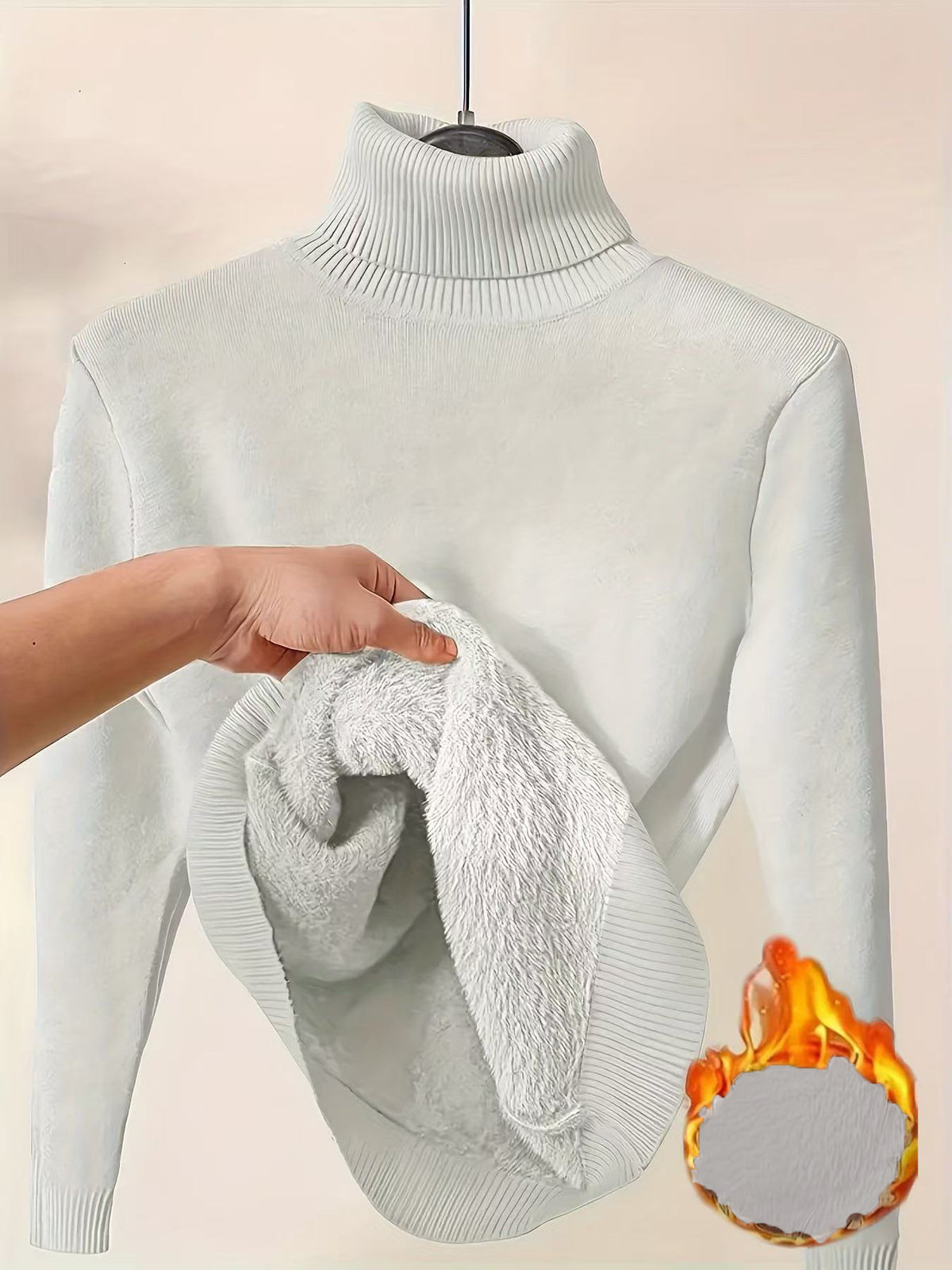 Fleece Turtle Neck Sweater Winter Warm Elegant Thick Knitted Pullover