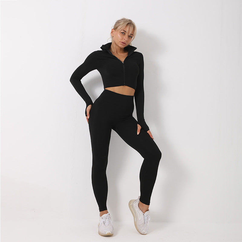 3PCS Yoga Set Seamless Sport Women Gym Clothing Leggings Crop Top