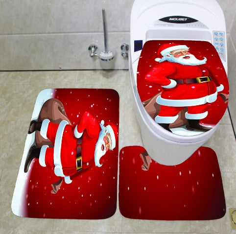 Christmas Merry Bathroom Curtain Santa Claus Toilet Seat Decorations
