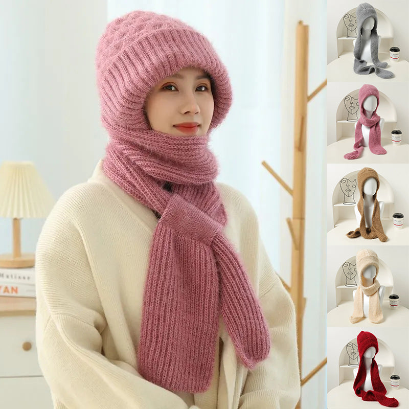 Women's Fleece-Lined Scarf and Hat Winter Warm Knitted