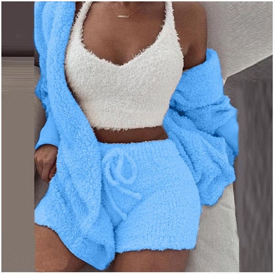 Winter Sexy Women Home Wear Suit Casual Pajamas Set Lady Soft