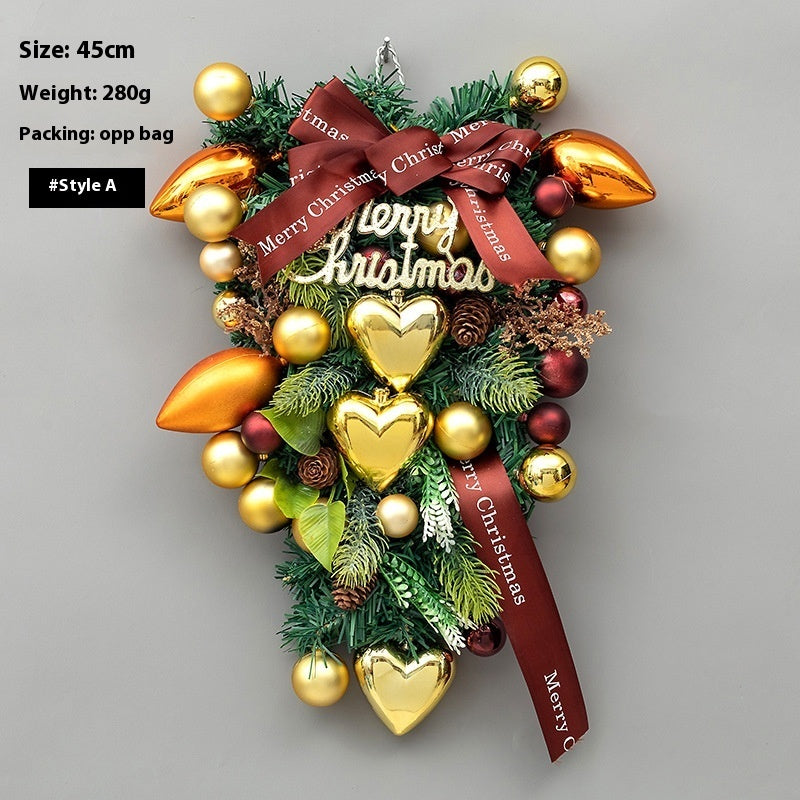 Christmas Decoration Upside Down Tree Horn Rattan Wreath | Xmas Holiday Decor