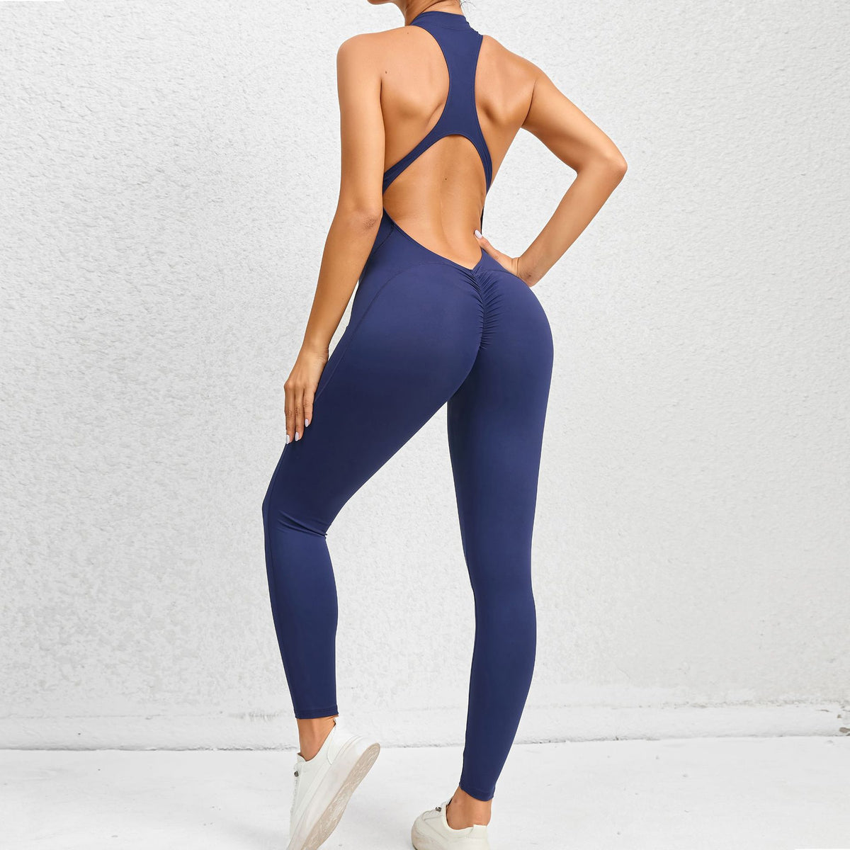 Zippered Yoga Fitness Jumpsuit Sleeveless Tummy Control Stretch