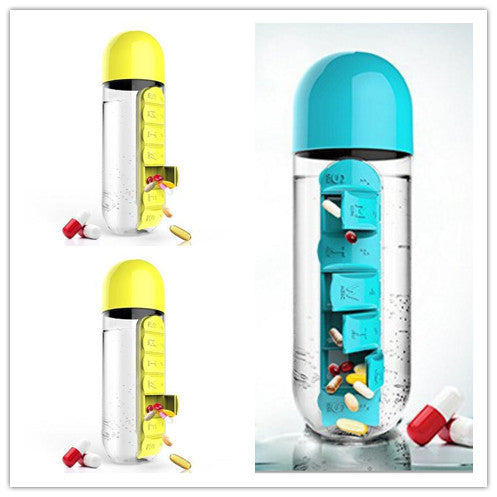 2-in-1 Water Bottle with Pill Box - Travel Cup with Storage