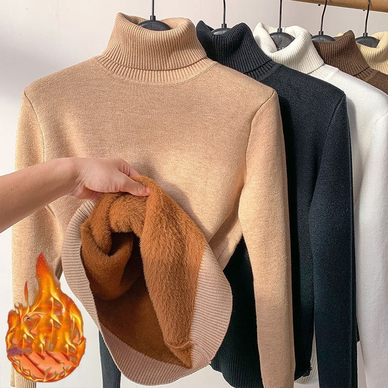 Fleece Turtle Neck Sweater Winter Warm Elegant Thick Knitted Pullover