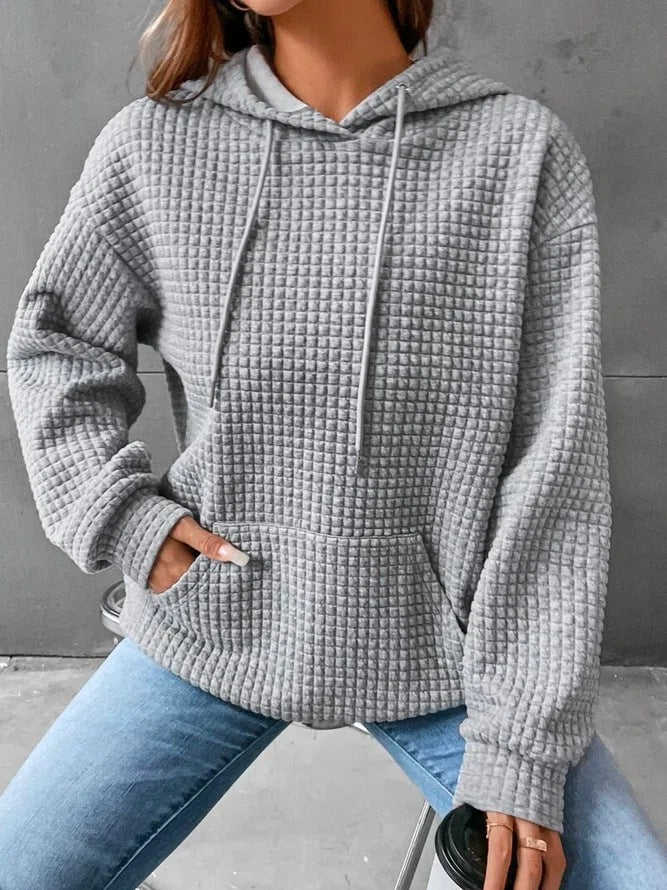 Fashion Waffle Hoodie Sweater Women's Sports Sweatshirt Casual Long