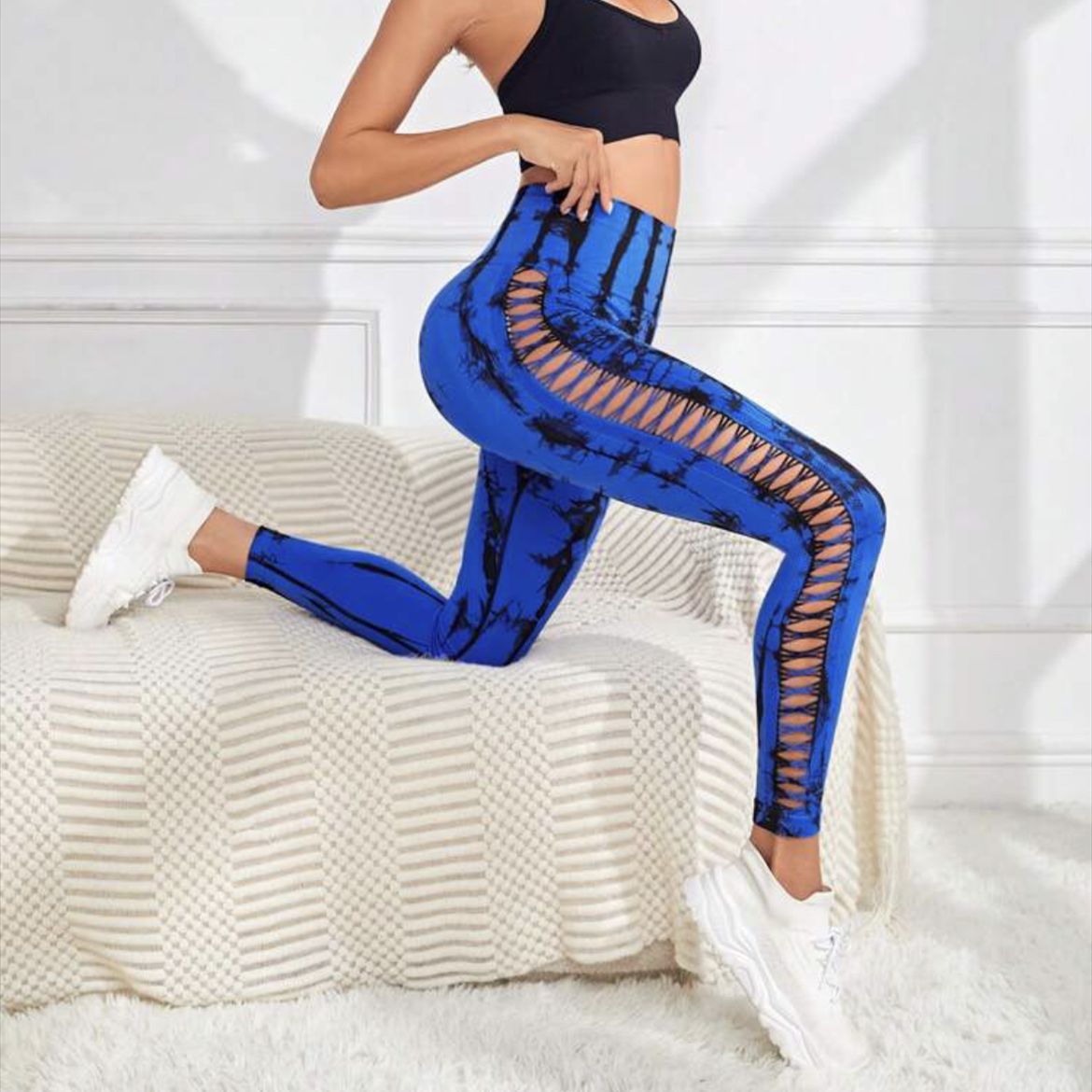 Hollow Tie Dye Printed Yoga Pants High Waist Butt Lift Seamless