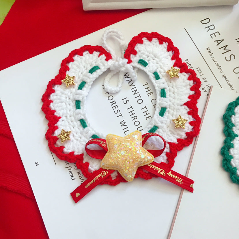 Hand-Woven Christmas Pet Collar - Cute Knitted Festive Collar for Cats & Small Dogs