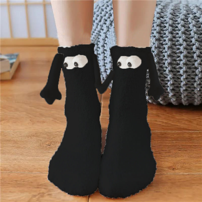 Christmas Supplies Magnetic Suction Hand in Couple Socks Coral Fleece