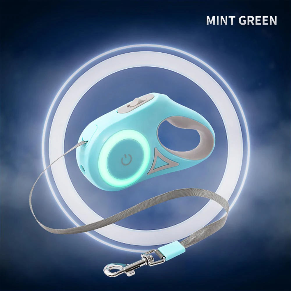 Retractable Dog Leash with LED Light - 3 m / 5 m One-Hand Brake Lead