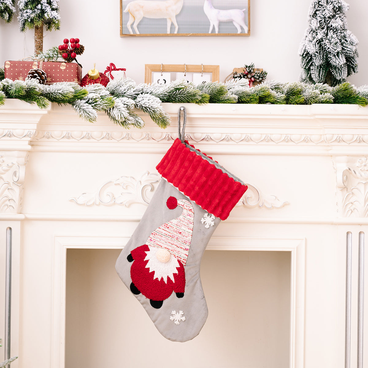 Christmas Decorations Gold Velvet Patch Stockings | Xmas Holiday Decor