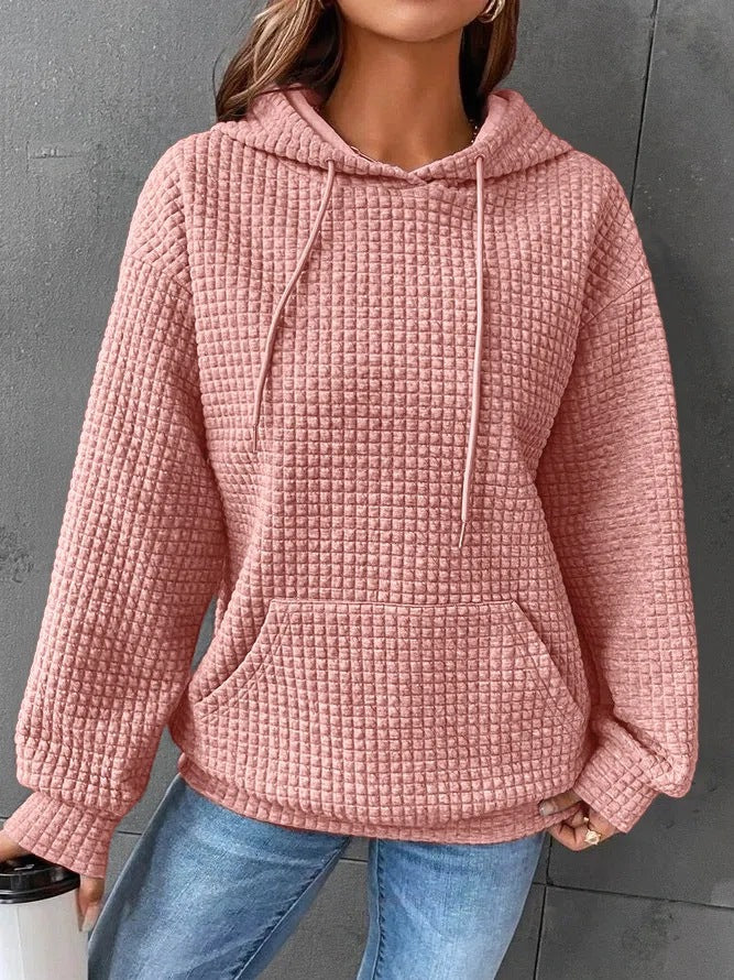 Fashion Waffle Hoodie Sweater Women's Sports Sweatshirt Casual Long