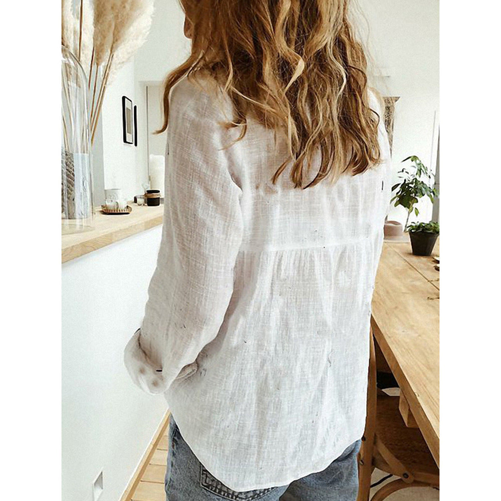 Loose Button Lapel Cardigan Top Long Sleeve Shirt Women's Blouses