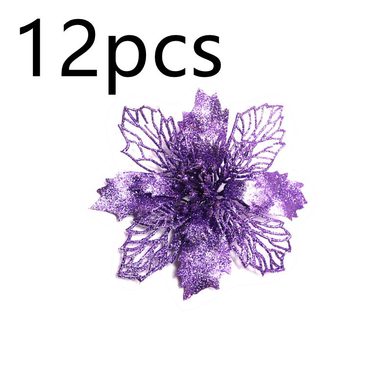 Christmas Glitter Artifical Flowers Tree Decorations for Home Fake