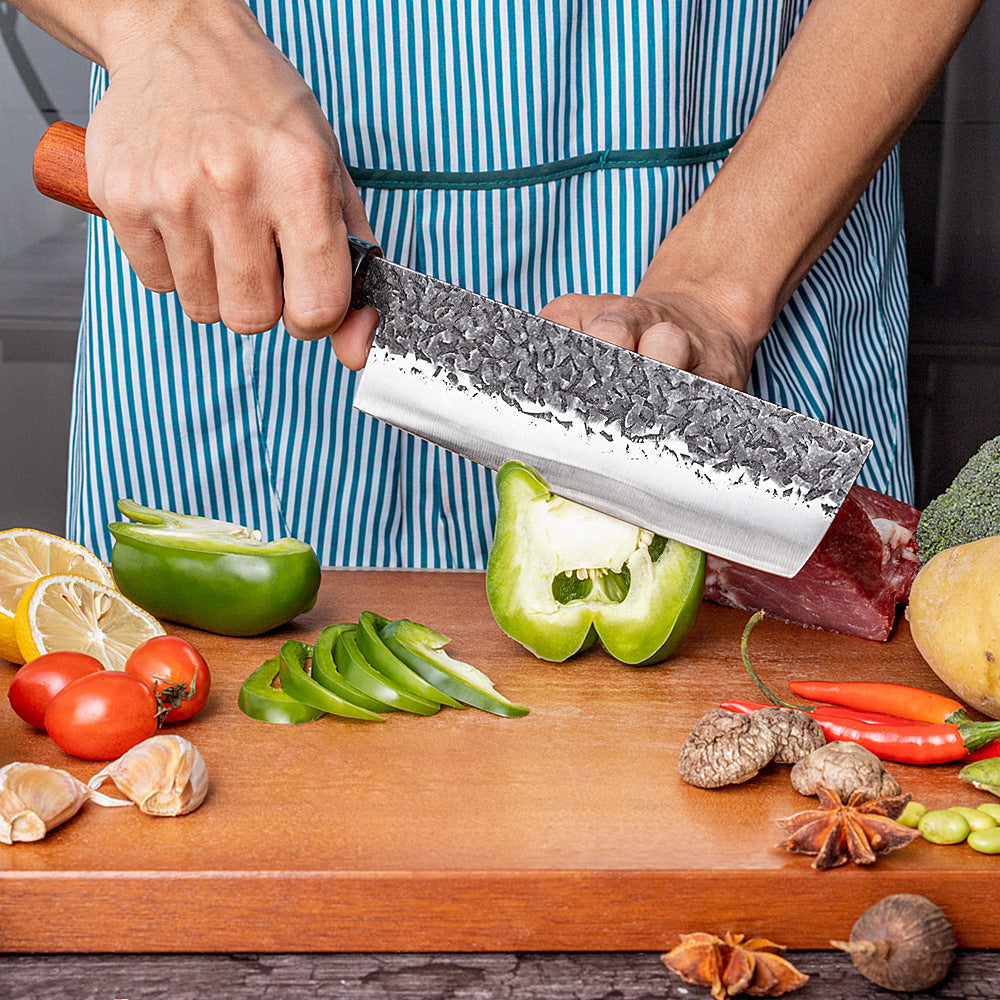 Handmade Hammered Forged Santoku Chef Knife - Japanese Style Kitchen Knife