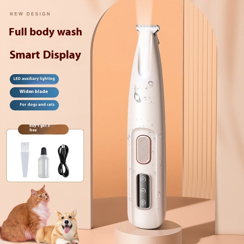 Waterproof Dog Paw Trimmer with LED - Pet Hair Clipper with Display & Wide Blade