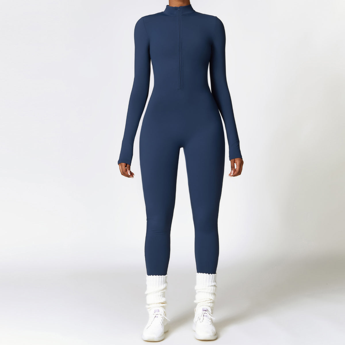 Warm Zipper Long-Sleeved Jumpsuit Yoga Fitness Sports Pants